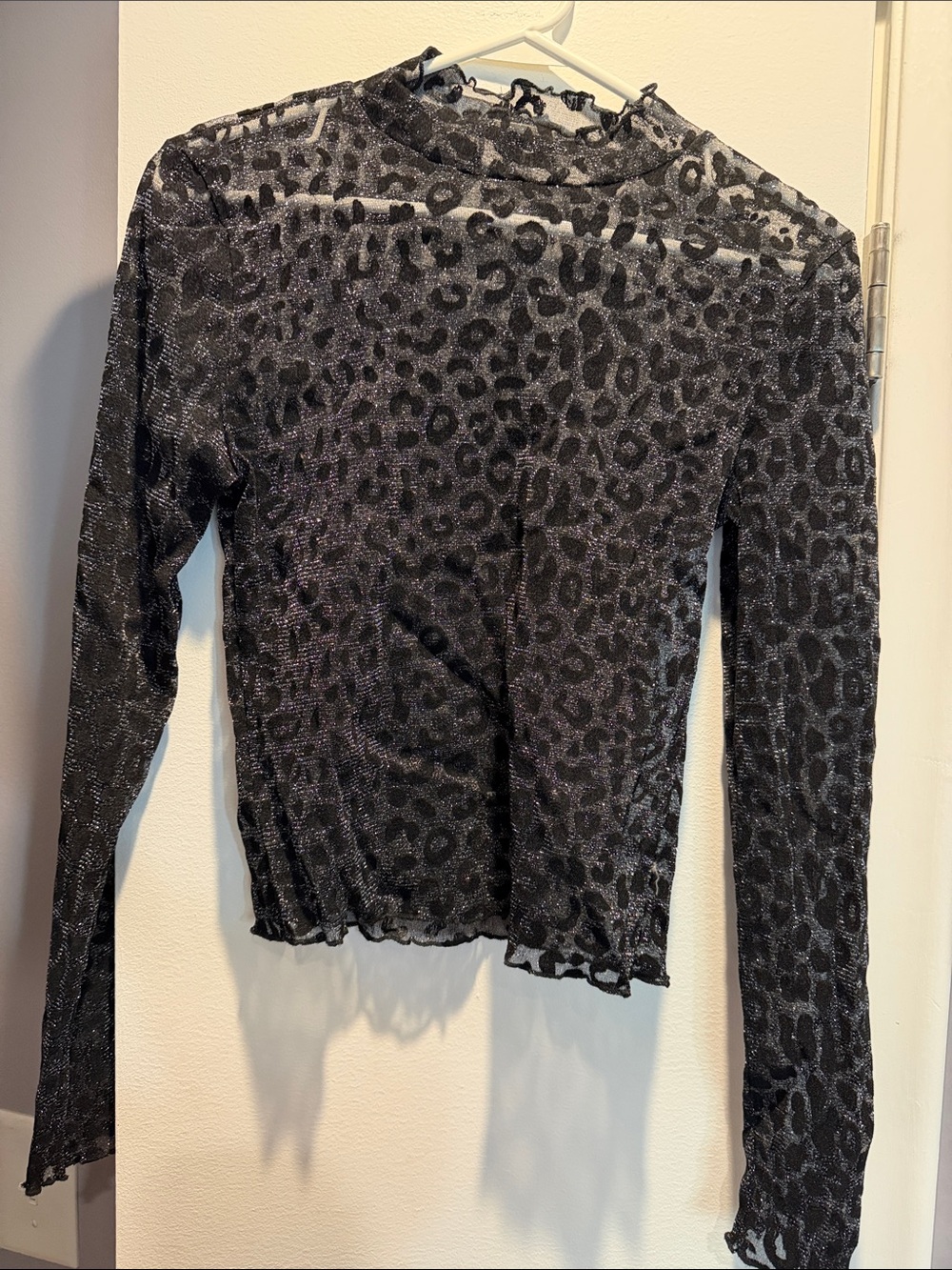 Timing Black Sheer Leopard-Print Long Sleeve Top
